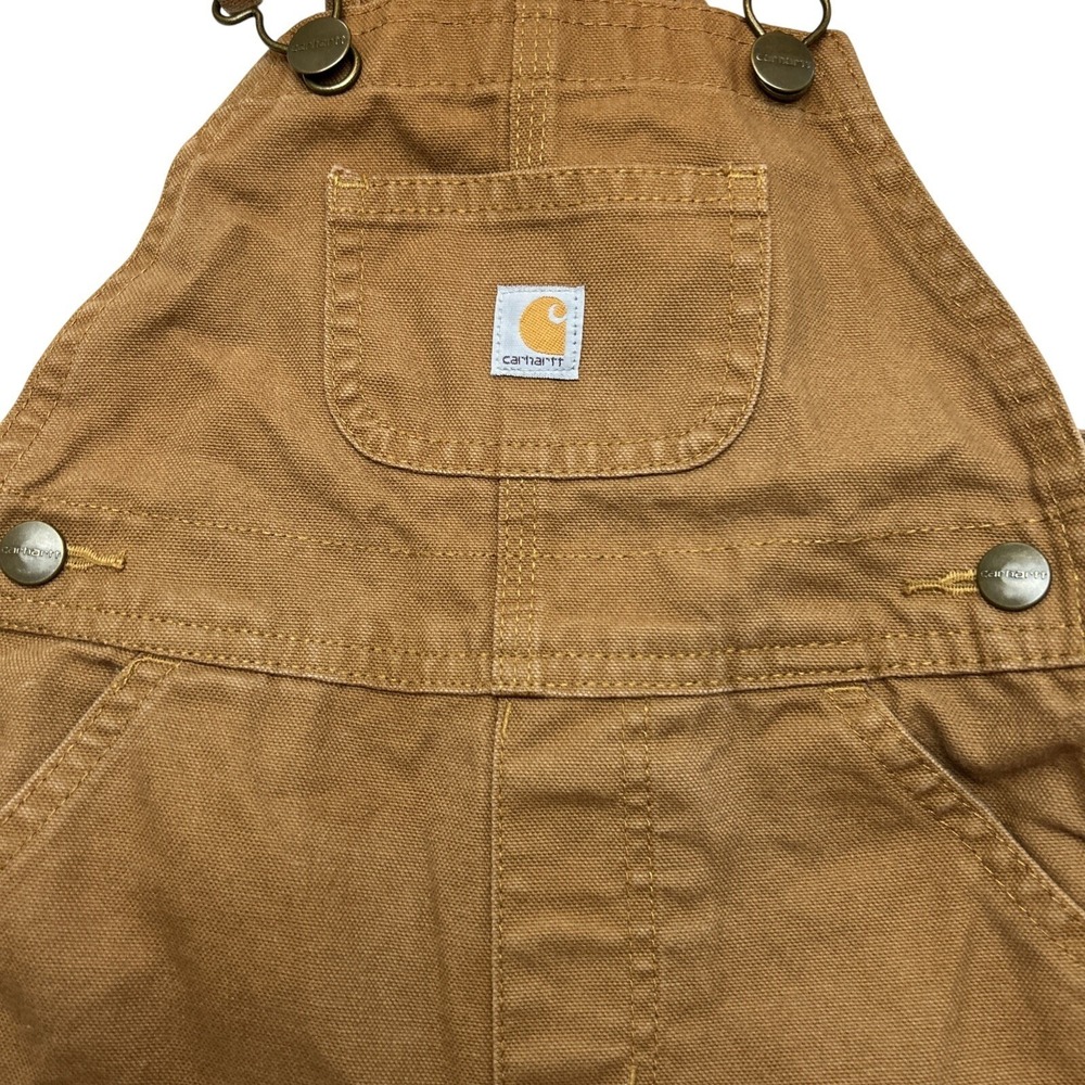 Carhartt 2T Baby Toddler Canvas Bib Overall in Brown Reinforced Knees Cotton - Picture 6 of 10